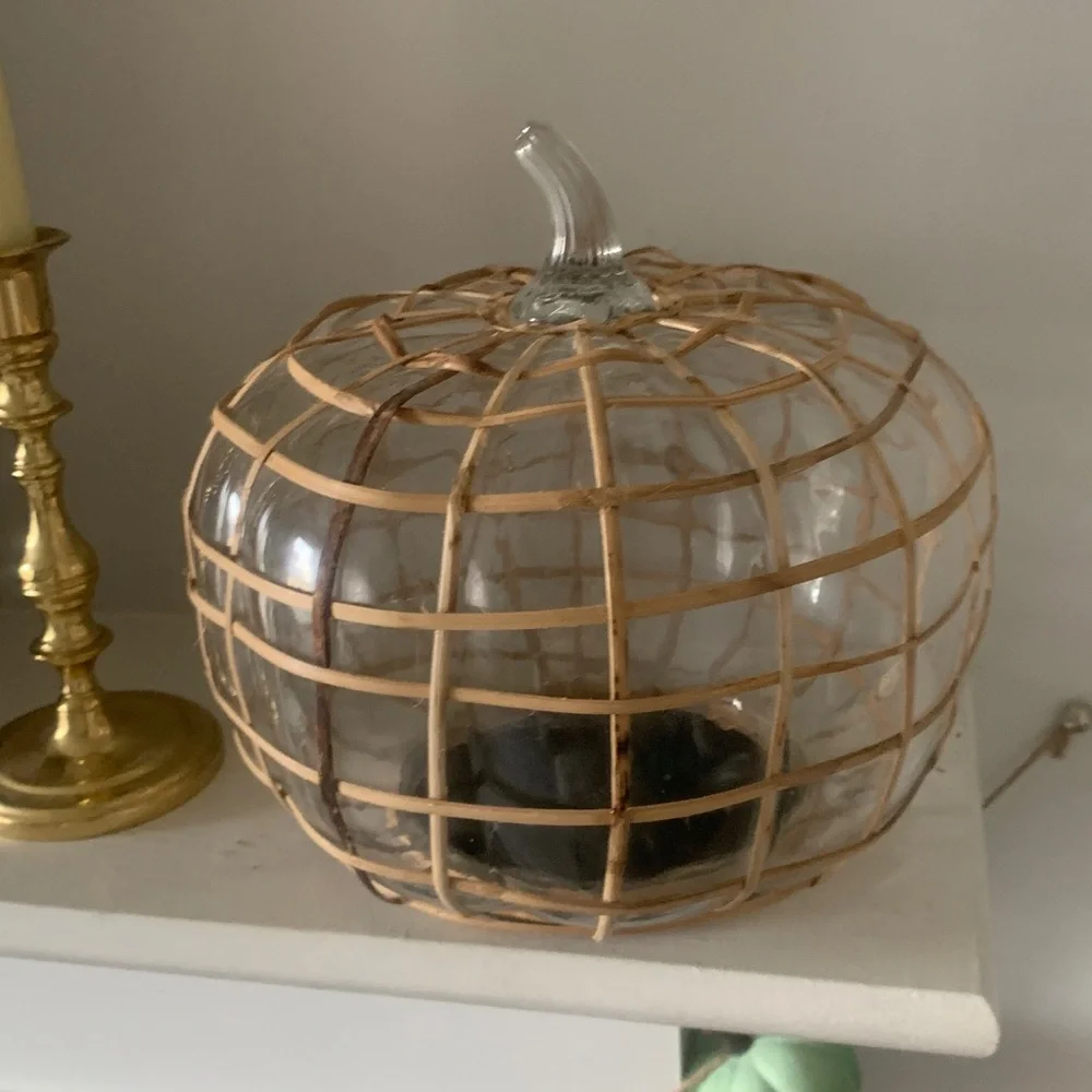 Glass pumpkin‎ woven straw large fall autumn 🍂 home decor Thanksgiving table